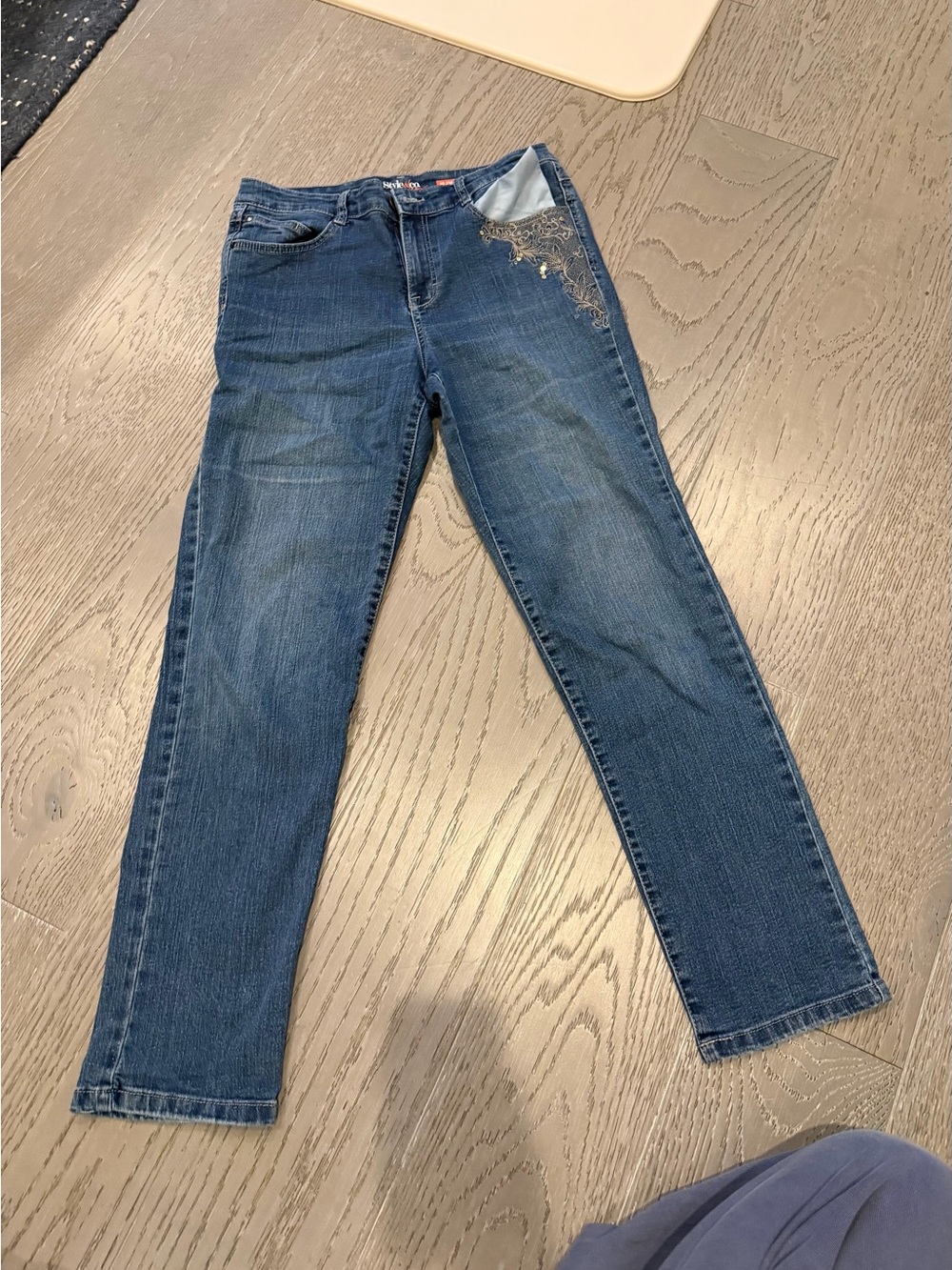 Style & Co. Dark Blue Straight Leg Jeans with Embroidered Detail